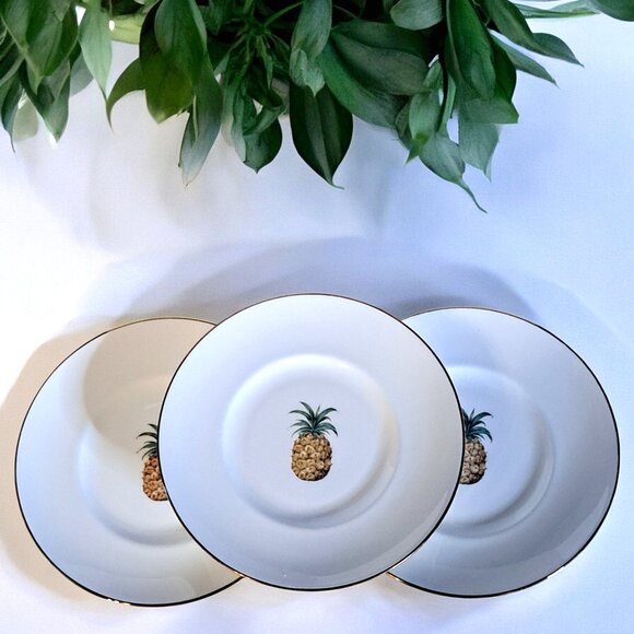 Lenox British Colonial Bamboo Salad Dessert Plates 7.2 in Set of 3 pineapple